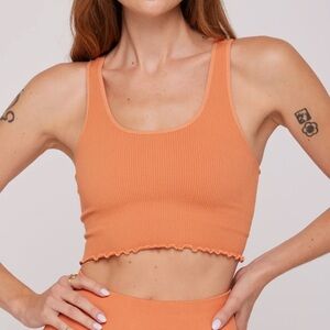 Spiritual Gangster Orange Ribbed Sports Bra